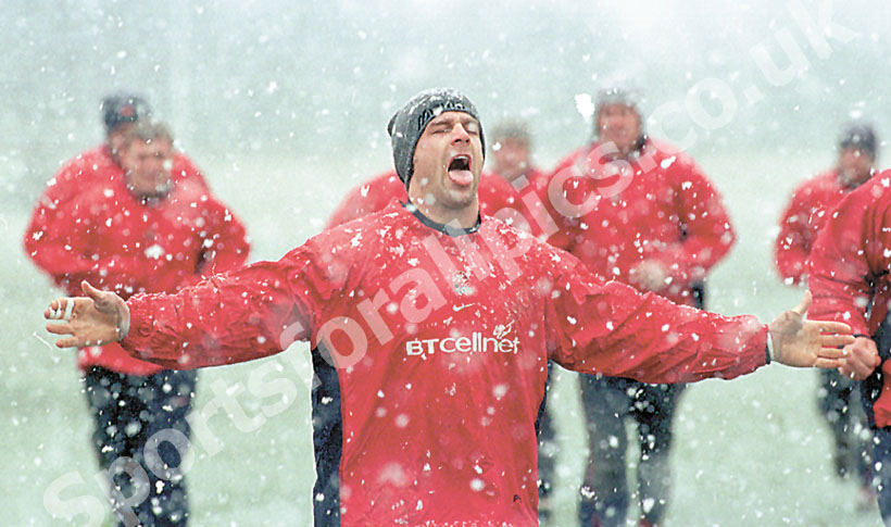 England A training at Tynedale Rugby Club in a snow storm 2001
